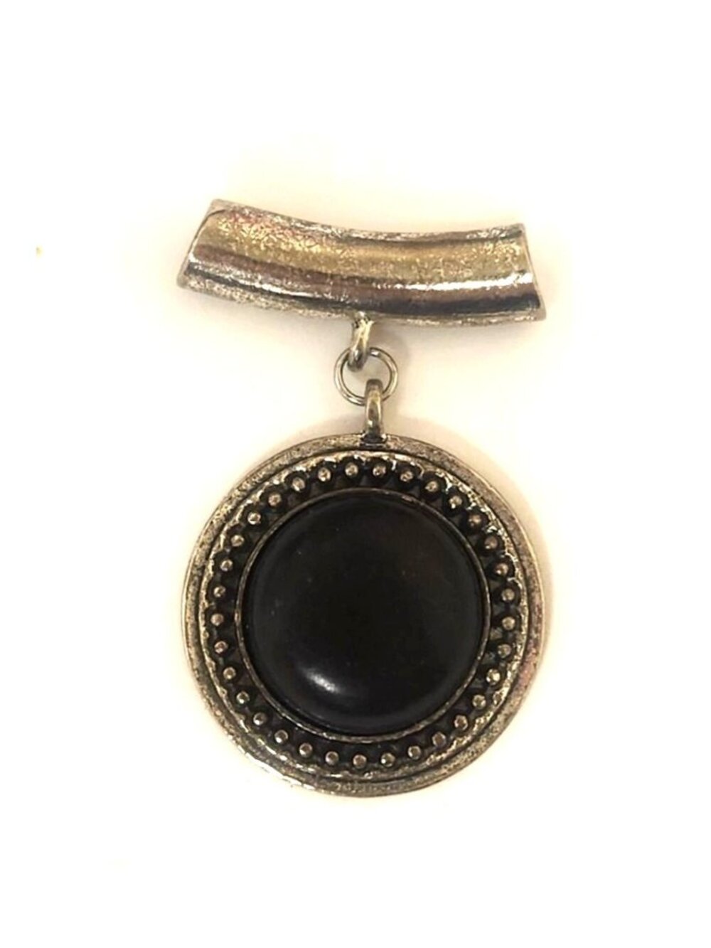 Vintage Silver Tone Onyx Pendant